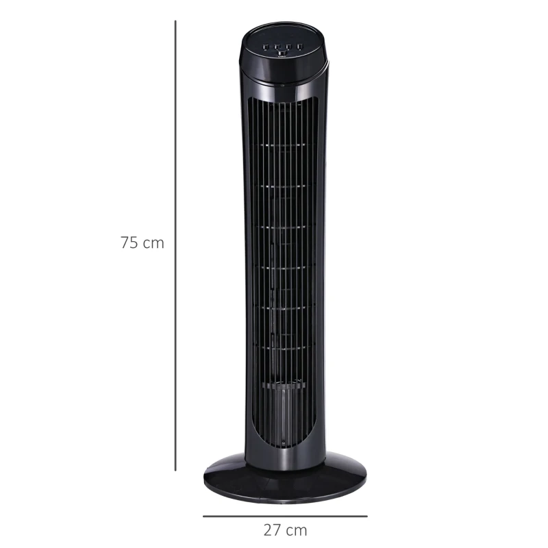 Piedestalfläkt 45 W Tornfläkt Tyst Fläkt 3 Ventilationsnivåer, 70 Oscillation, ABS, Svart, 27 X H75 Cm 3