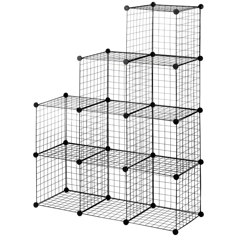 Plug-in Hylla, Kubhylla, Skoställ, 9 Kuber, Modulär Struktur, Stål, Svart, 35 X 35 X 35 Cm Per Kub 11