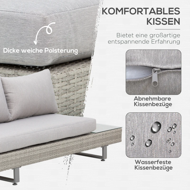 Polyrattan Lounge Set För 4 Personer Soffbord Sidobord Väderbeständig Grå + Brun 5