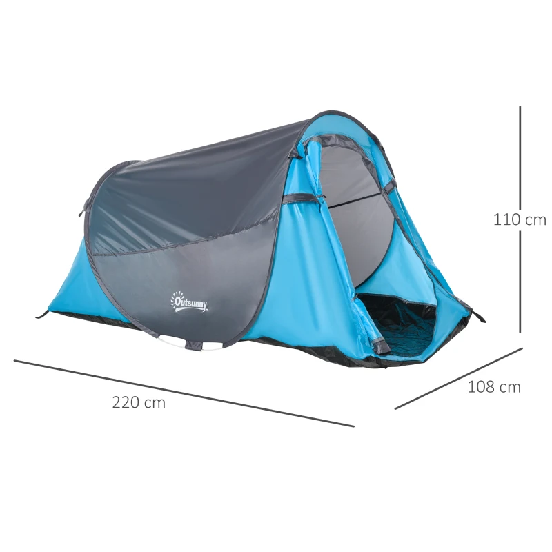 Pop Up-tält För 1-2 Personer Campingtält För 3 Säsonger Polyester Glasfiber Blått + Grått 220 X 108 X 110 Cm 3