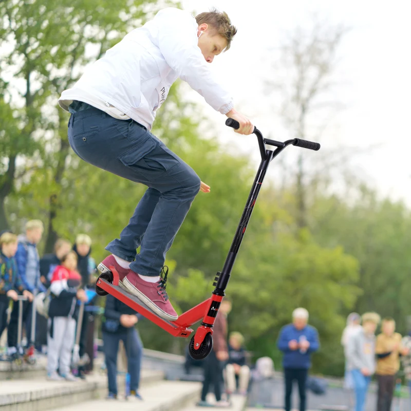 Pro Stuntscooter, Sparkscooter, Freestyle Tricks, Med 100 Mm PU Hjul, För Barn Och Vuxna, Aluminium, Röd 2