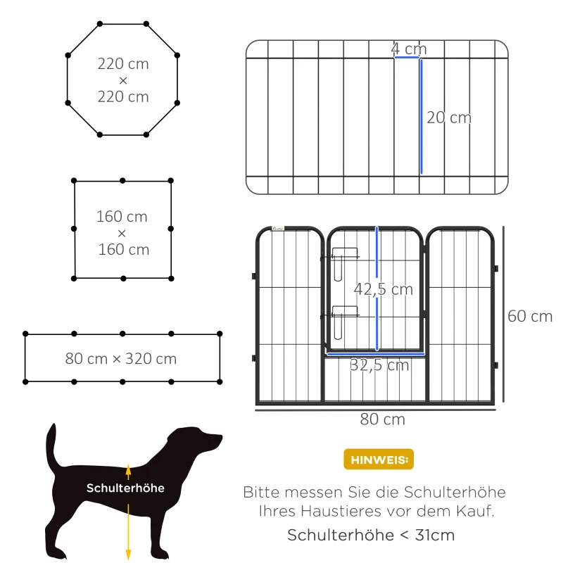 Puppy Run Puppy Inhägnad Djurhölje, Hopfällbar, Låsbar Dörr, Väderbeständig, 8 Paneler, Svart 3