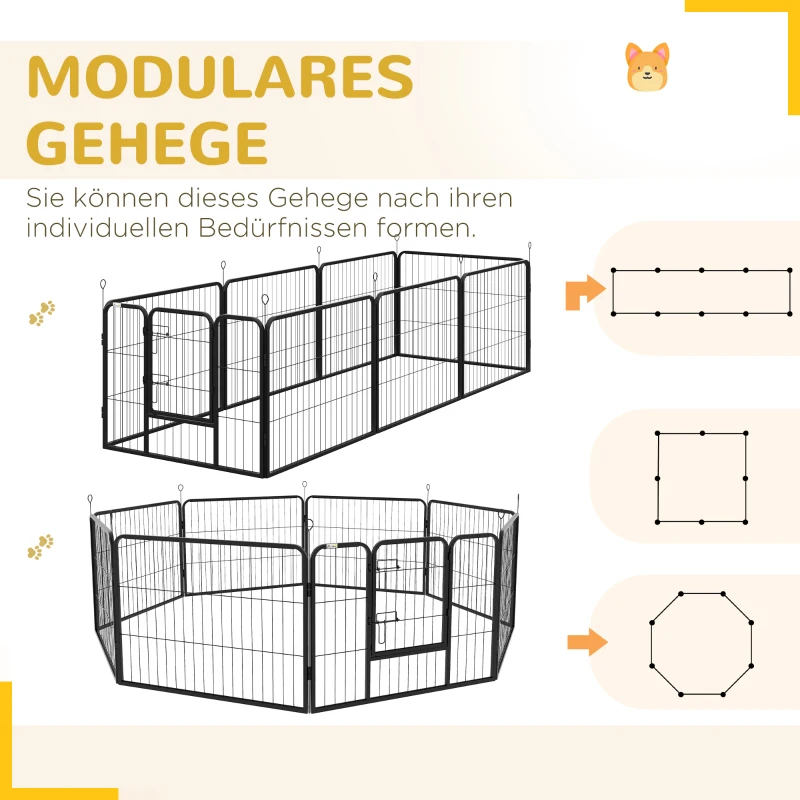 Puppy Run Puppy Inhägnad Djurhölje, Hopfällbar, Låsbar Dörr, Väderbeständig, 8 Paneler, Svart 4