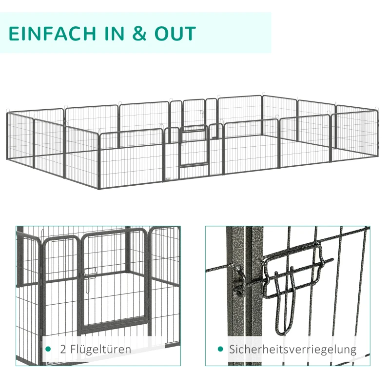 Puppy Run Utomhusinhägnad 16 Segment 60 Cm Hög Lekhage För Husdjur Valpstaket Lekhage Hundhägn Utomhusgaller Valp Designbar Med 2 Dörrar Stålgrå 5