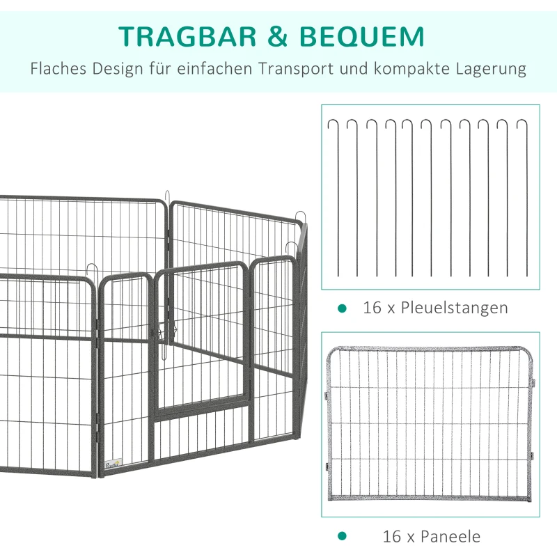 Puppy Run Utomhusinhägnad 16 Segment 60 Cm Hög Lekhage För Husdjur Valpstaket Lekhage Hundhägn Utomhusgaller Valp Designbar Med 2 Dörrar Stålgrå 6