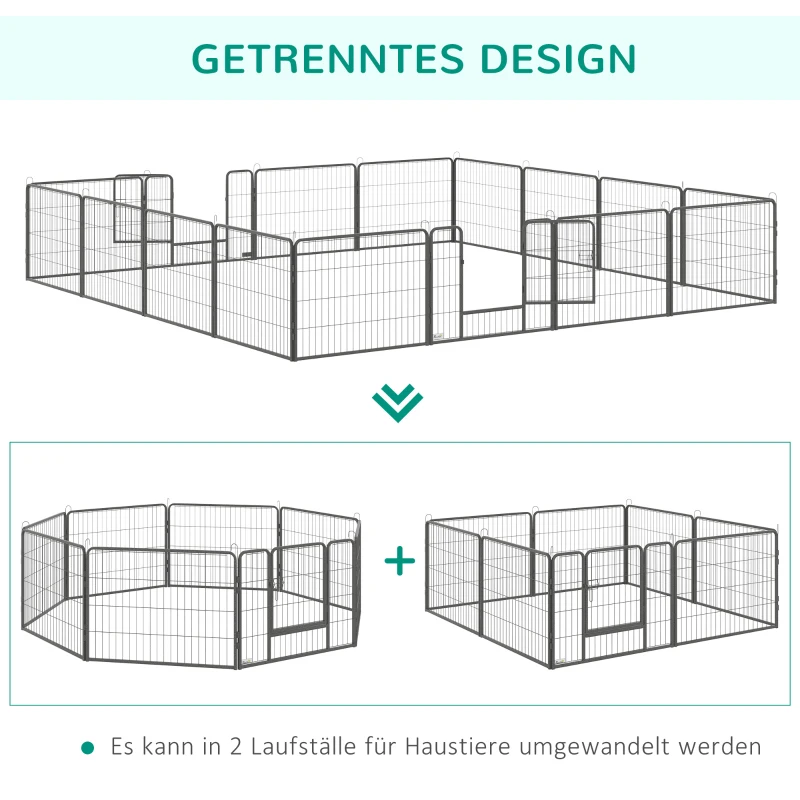 Puppy Run Utomhusinhägnad 16 Segment 60 Cm Hög Lekhage För Husdjur Valpstaket Lekhage Hundhägn Utomhusgaller Valp Designbar Med 2 Dörrar Stålgrå 7