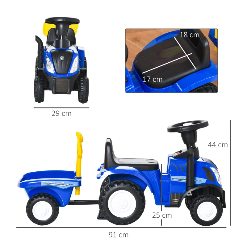 Push-on Traktor Med Släp, Horn, Sandleksak, Från 1 år, Plast + Metall, Blå, 91 X 29 X 44cm 3