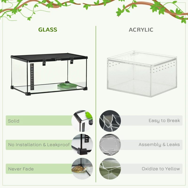 Reptilboxterrarium, Inklusive Remstermometer, Matningsklaffar, 50 Cm X 30 Cm X 25 Cm, Glas + Metall, Svart 3