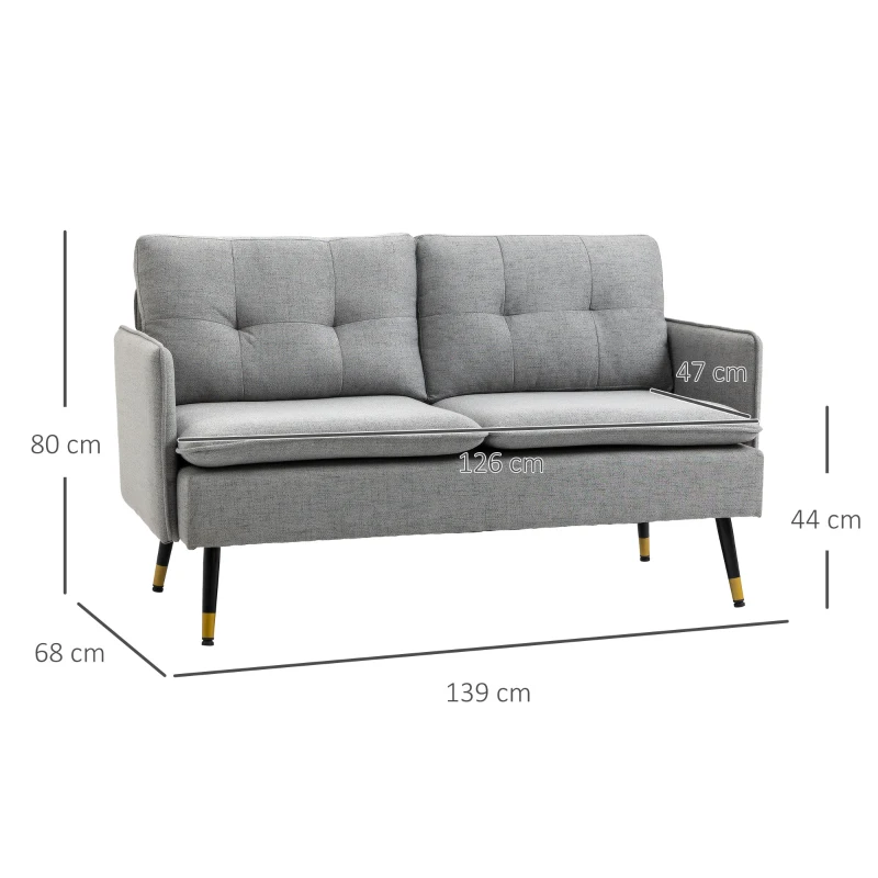 Retro 2-sits Soffa Med Knappsömmar Soffa Linne Look Ljusgrå + Svart + Guld 3