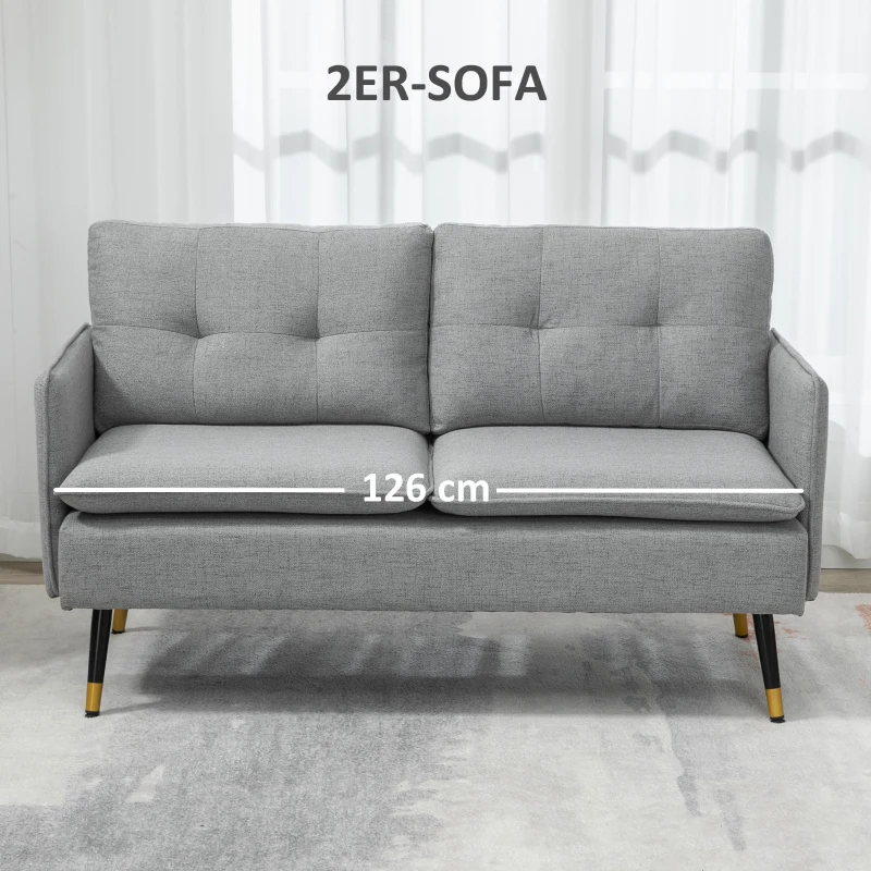 Retro 2-sits Soffa Med Knappsömmar Soffa Linne Look Ljusgrå + Svart + Guld 6