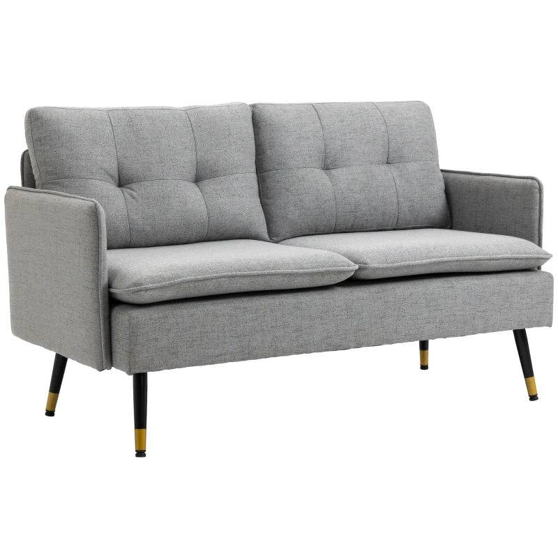 Retro 2-sits Soffa Med Knappsömmar Soffa Linne Look Ljusgrå + Svart + Guld 10