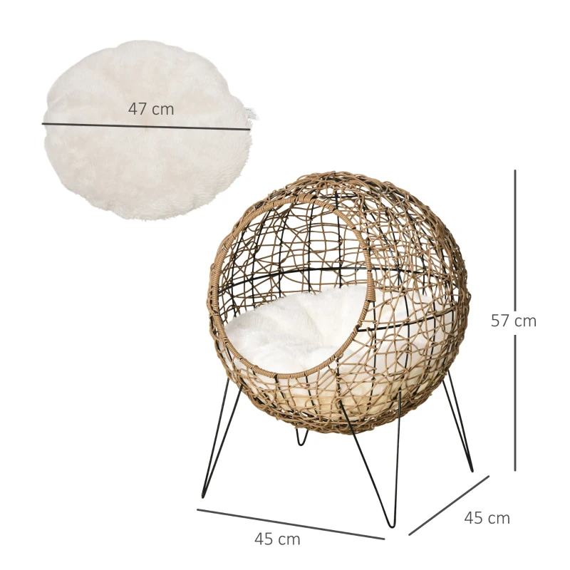 Rottingkattkorg Cat Cave Cat Hut Kattsäng Med Kudde Upphöjd Design Husdjurssäng Brun 45 X 57H Cm 3