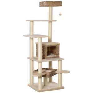 Rottingskrapstolpe Med Cat Cave Multi-Level Cat Tree Klätterträd För Katter E1 MDF Sisal Beige + Brun 55 X 55 X 174 Cm 1