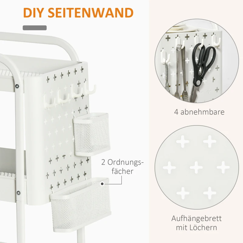 Rullvagn 3-vånings Köksvagn Med Lådor Och Korg För Kök Kontorsförvaringsvagn Serveringsvagn Kökshylla Med Hjul Sovrum Vardagsrum Stål Vit 51,5 X 32 X 75,6 Cm 5