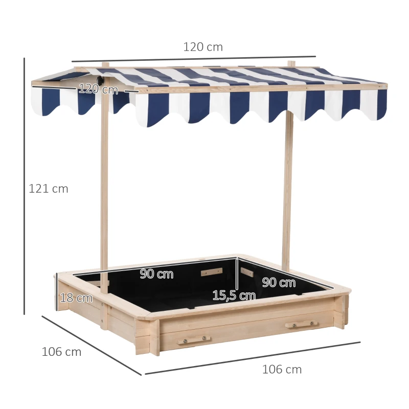 Sandlåda Träsandlåda För Trädgård Sandlåda Med Tak Felix Barnsandlåda Med Avtagbart Tak Justerbara Ryggstöd Gran Trä 3-7 år 106 X 106 X 121 Cm Naturlig 3