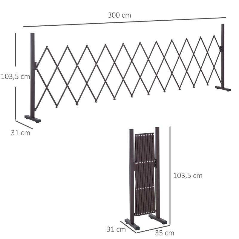 Saxgrindspärr Saxbarriär Utdragbar 35-300cm Trädgård Aluminium Brun H103,5cm 3