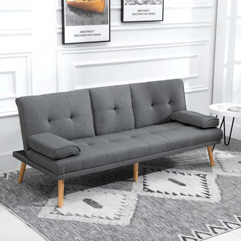 Scandi Design Bäddsoffa, 3-sits Soffa, 2 Kuddar, Grå + Natur 2