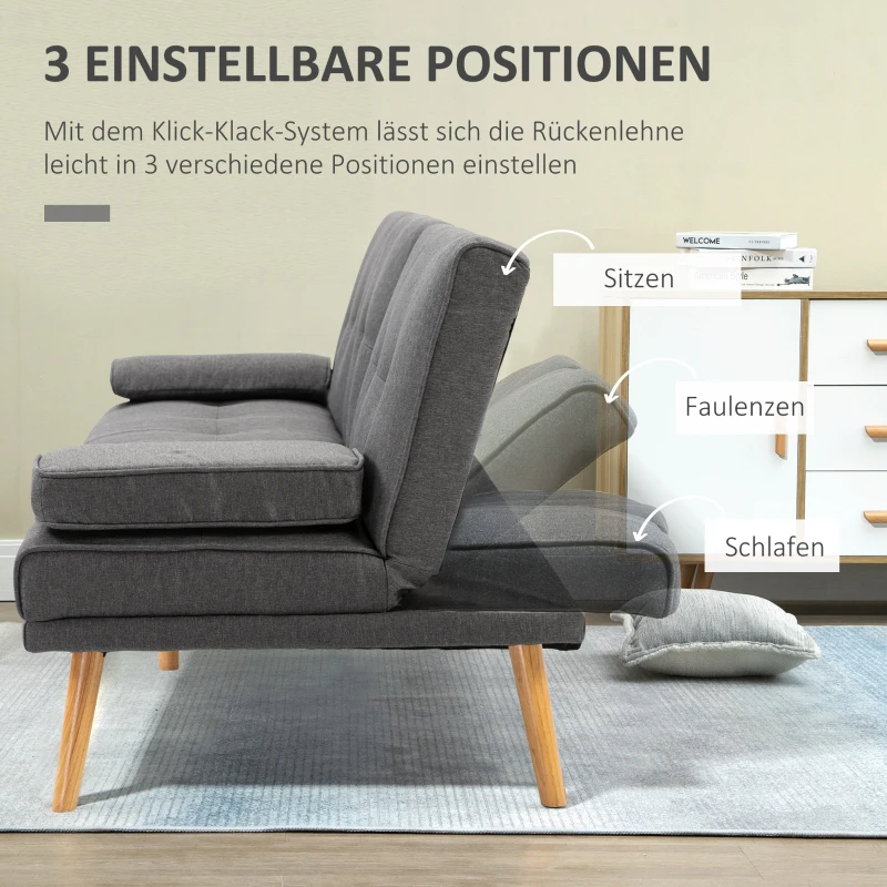 Scandi Design Bäddsoffa, 3-sits Soffa, 2 Kuddar, Grå + Natur 5