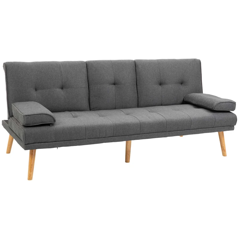 Scandi Design Bäddsoffa, 3-sits Soffa, 2 Kuddar, Grå + Natur 1