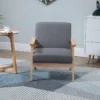 Scandi Designfåtölj, Accentstol, Massivt Trä, Linnelook, 64 Cm X 70 Cm X 72 Cm, Grå + Natur 7