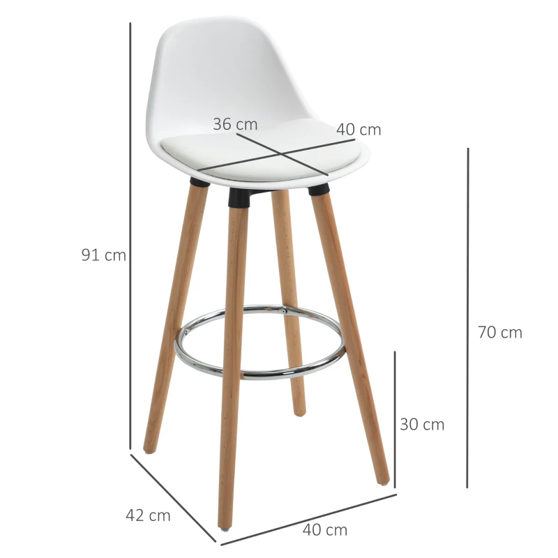 Set Med 2 Barstolar Barsthle Skandi Design, Fotstöd, 38,5 Cm X 42,5 Cm X 91 Cm, Natur + Vit 3