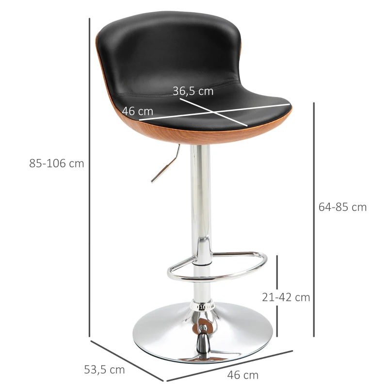 Set Med 2 Barstolar Med Fotstöd, Barstol Med Ryggstöd, Bistropall, Matstol, Höj- Och Sänkbar Svängbar, Konstläder, Svart, 46 X 53,5 X 85-106 Cm 3