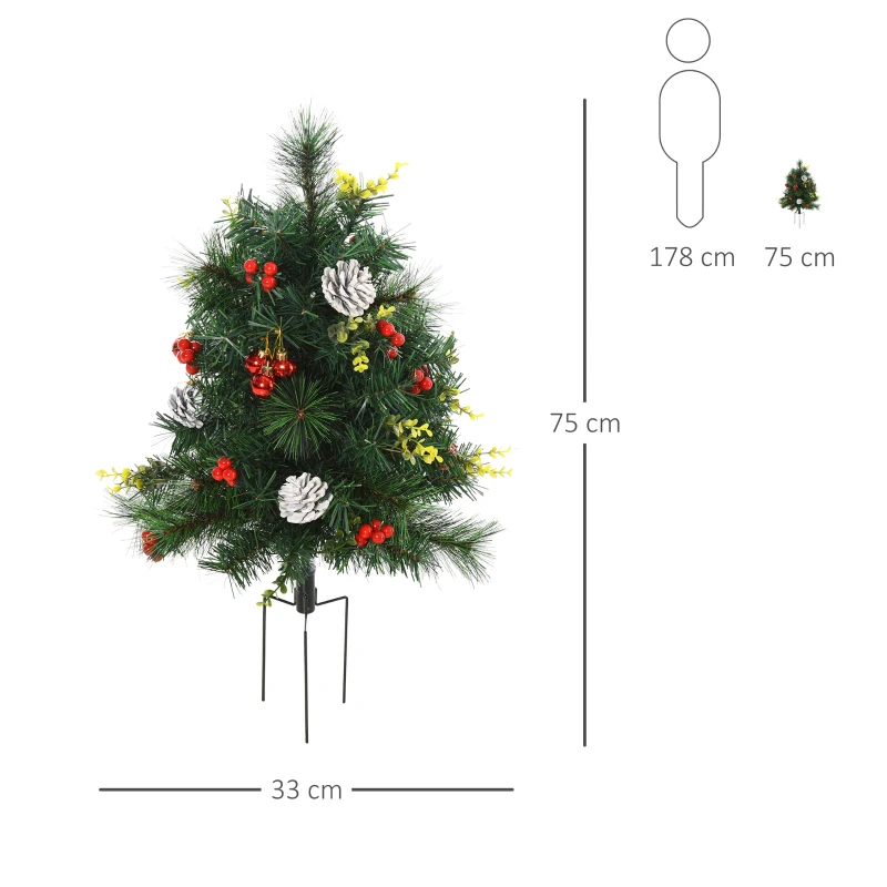 Set Med 2 Julgranar Konstgjord Mini Julgran Med Kottar Och Röda Bär, Bollar Och Varmvita LED-lampor IP44 Grön PVC Metall 33 X 75 Cm 3