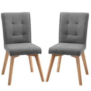 Set Med 2 Matsalsstolar Med Ryggstöd, Vardagsrumsstol, Köksstolar, Stoppad Stol Med Ryggstöd, Retrodesign, Linne-polyestertyg, Skum, Gummiträ, Grå, 45 X 61,5 X 94 Cm 1