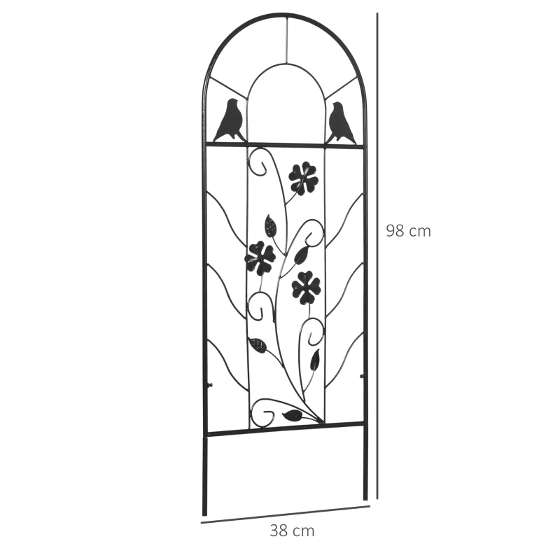 Set Med 2 Metallspaljéer, Med Fågel- Och Klöverdekoration, För Trädgård Och Terrass, Svart, 38 X 98 Cm 3