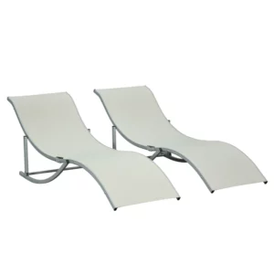 Set Med 2 Solstolar, Trädgårdsstolar, Tygstolar, Ergonomisk Aluminium Textlinje Beige 165 X 61 X 63 Cm 1