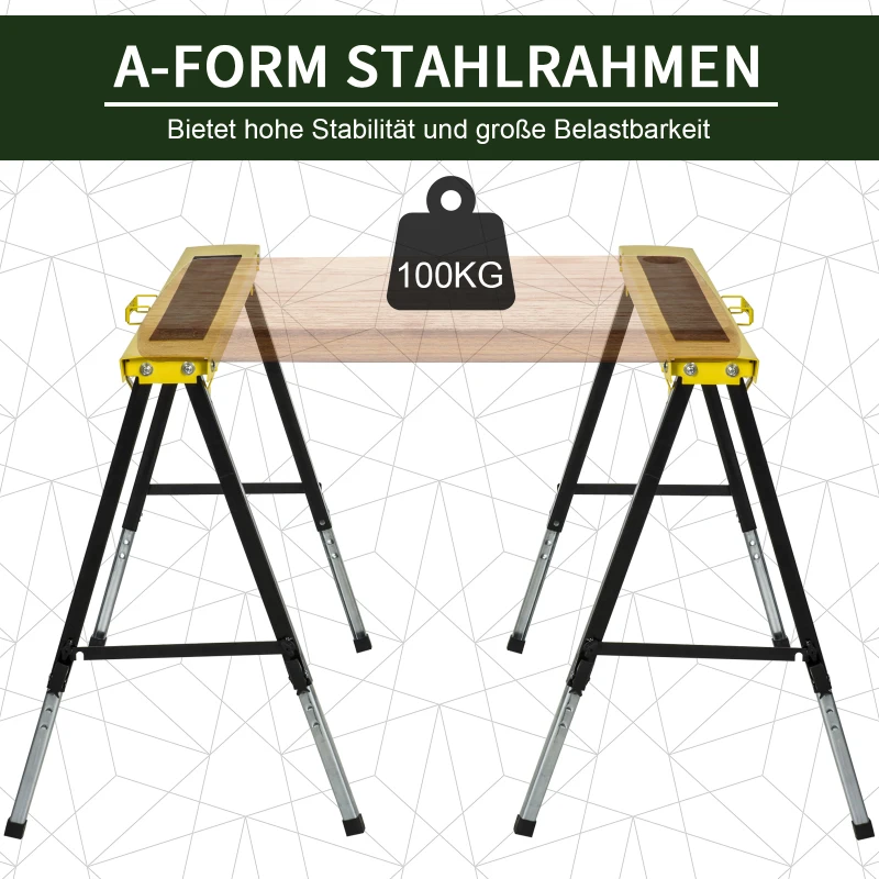 Set Med 2 St Såghästar Arbetsbock Fällbar Halkfri Stål Gul Svart 100 X 49 X 62-90 Cm Lastkapacitet 100 Kg 6