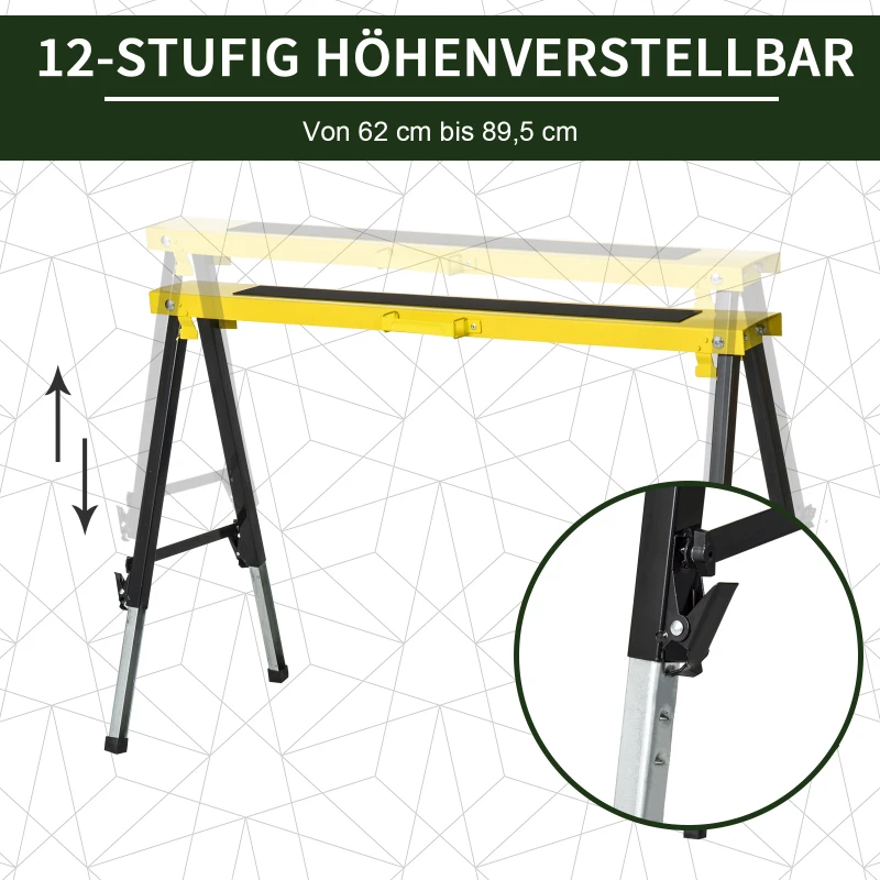 Set Med 2 St Såghästar Arbetsbock Fällbar Halkfri Stål Gul Svart 100 X 49 X 62-90 Cm Lastkapacitet 100 Kg 7