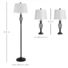 Set Med 3 Lampor 2 Bordslampor (38 X 158H Cm) + 1 Golvlampa (30 X 62H Cm) Metall, PS, Polyester, Bomull, Vintage, Svart + Vit 3