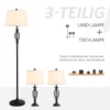 Set Med 3 Lampor 2 Bordslampor (38 X 158H Cm) + 1 Golvlampa (30 X 62H Cm) Metall, PS, Polyester, Bomull, Vintage, Svart + Vit 4