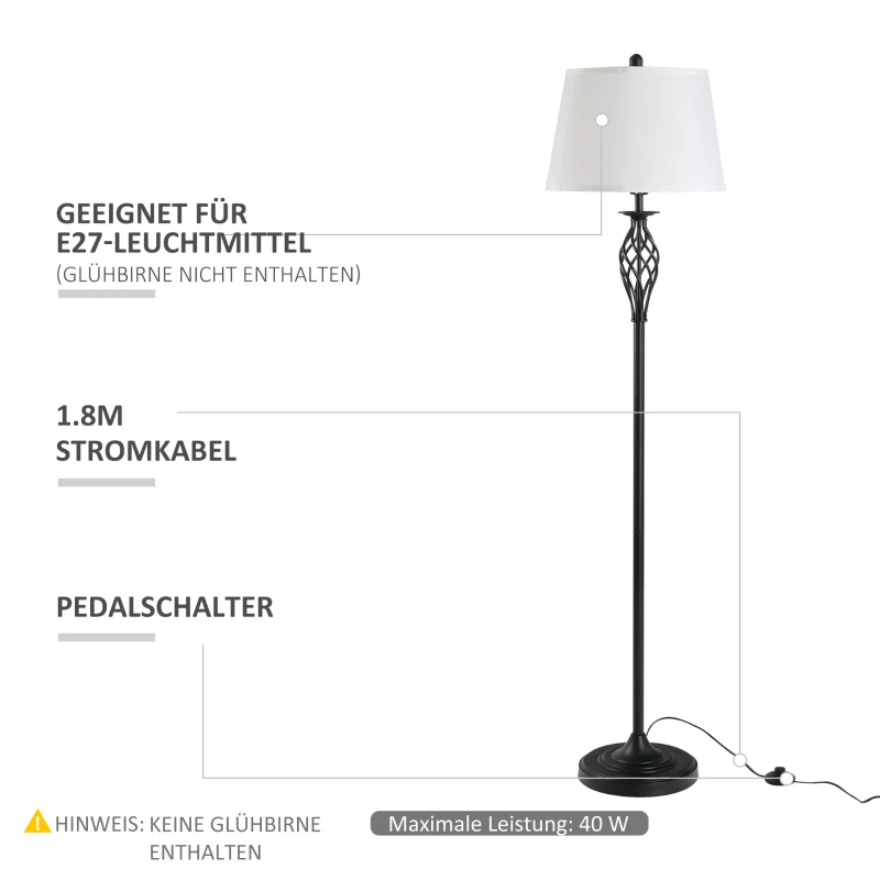 Set Med 3 Lampor 2 Bordslampor (38 X 158H Cm) + 1 Golvlampa (30 X 62H Cm) Metall, PS, Polyester, Bomull, Vintage, Svart + Vit 7