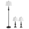 Set Med 3 Lampor 2 Bordslampor (38 X 158H Cm) + 1 Golvlampa (30 X 62H Cm) Vintage, Svart + Vit, Metall, PS, Polyester, Bomull E27 Lampfot 1