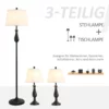 Set Med 3 Lampor 2 Bordslampor (38 X 158H Cm) + 1 Golvlampa (30 X 62H Cm) Vintage, Svart + Vit, Metall, PS, Polyester, Bomull E27 Lampfot 4