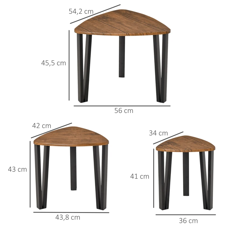 Set Med 3 Soffbord, Staplingsbord, Sidobord, Soffbord, Häckbord, MDF, Natur + Svart, 56 X 54,2 X 45,5 Cm/42 X 43,8 X 43 Cm/36 X 34 X 41 Cm 3