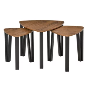 Set Med 3 Soffbord, Staplingsbord, Sidobord, Soffbord, Häckbord, MDF, Natur + Svart, 56 X 54,2 X 45,5 Cm/42 X 43,8 X 43 Cm/36 X 34 X 41 Cm 1