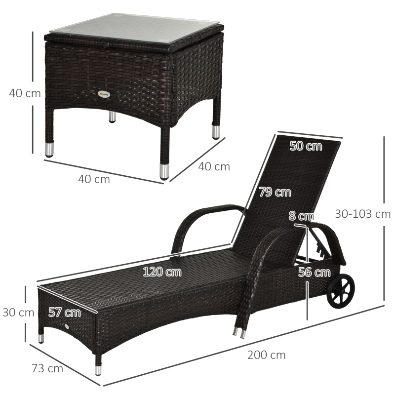 Set Med 3 Solstolar, 2x Trädgårdsstolar Med Sidobord, Inklusive Solstolsdynor, Polyrattan, Brun + Krämvit 3