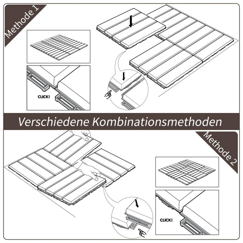 Set Med 9 Terrassplattor Balkong Uteplats 30 X 30 Cm Trädgårdsklick Klinkergolv Golvplattor Inomhus Utomhus Plast Brun 6