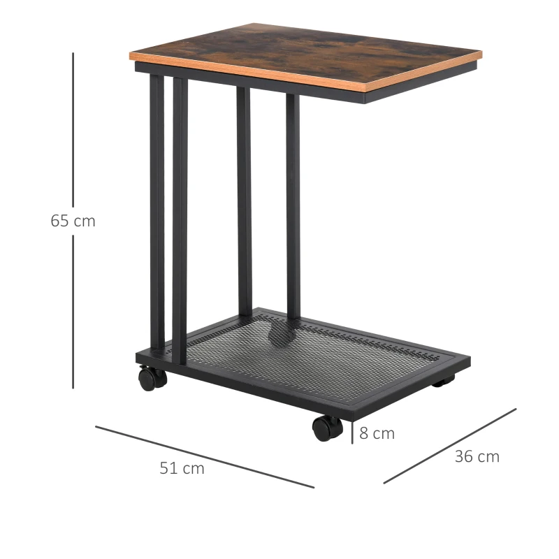 Sidobord C-formad Vagn Serveringsvagn Laptop Bord Soffbord Sidobord Sängbord Sängbord Med Metallram Industriell Design Sängbord Svart + Valnöt Korn 51 X 36 X 65 Cm 3