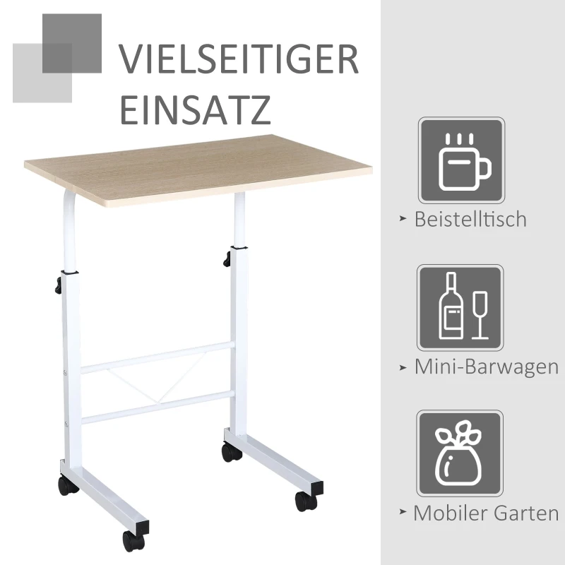 Sidobord Höj- Och Sänkbart Soffbord Mobilt Gavelbord Med Hjul Parkeringsbromsar C-bord Spånskiva Stål Järn Plast Vit Lönn Färg 60 X 40 X 68-78 Cm 4