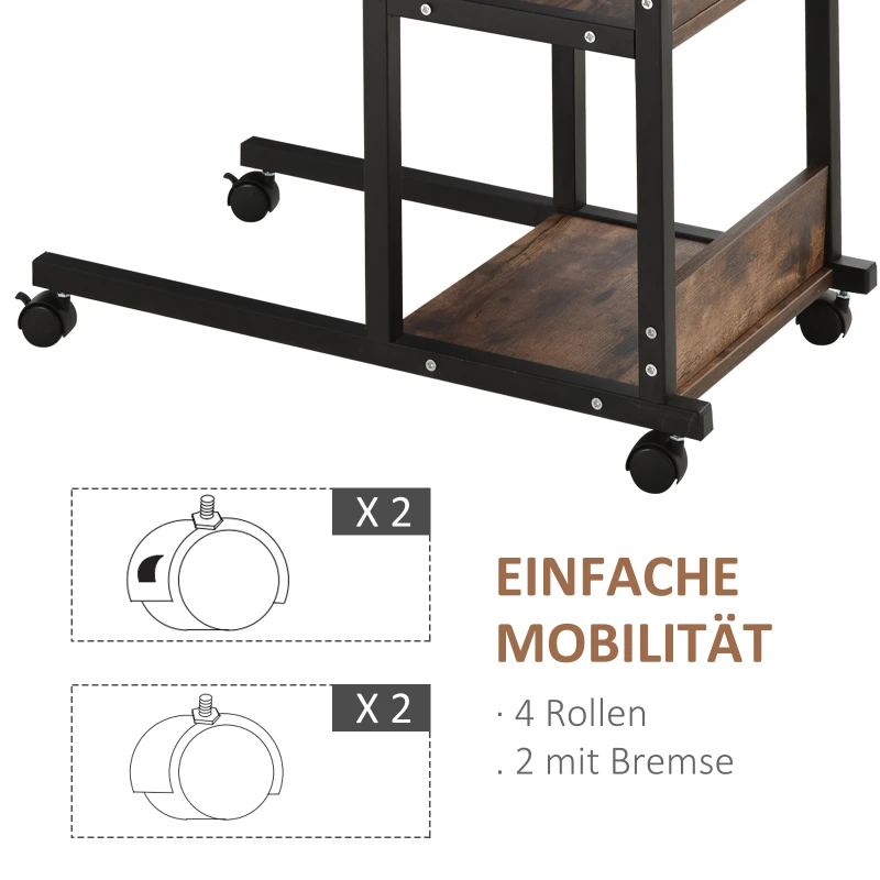 Sidobord På Hjul, Med 4 Hyllplan, Höj- Och Sänkbart, Soffbord, Svart 7