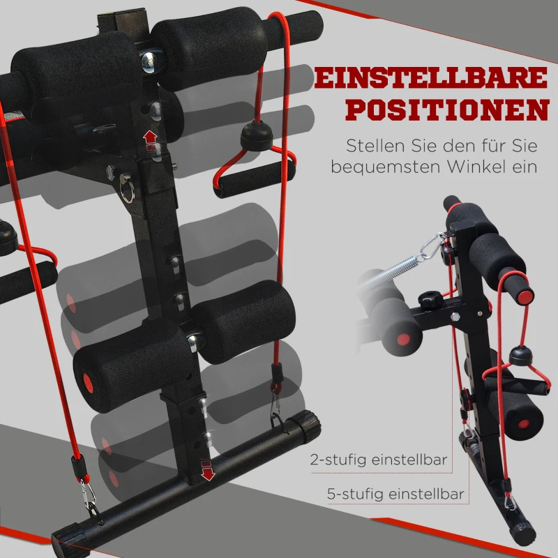 Sit Up Bänk Magtränare Träningsbänk Träningsbänk Justerbar Vadderade Inklusive Motståndsband Stål + PVC Svart + Röd 137,5 X 55,5 X 50-68 Cm 120 Kg Lastkapacitet 5