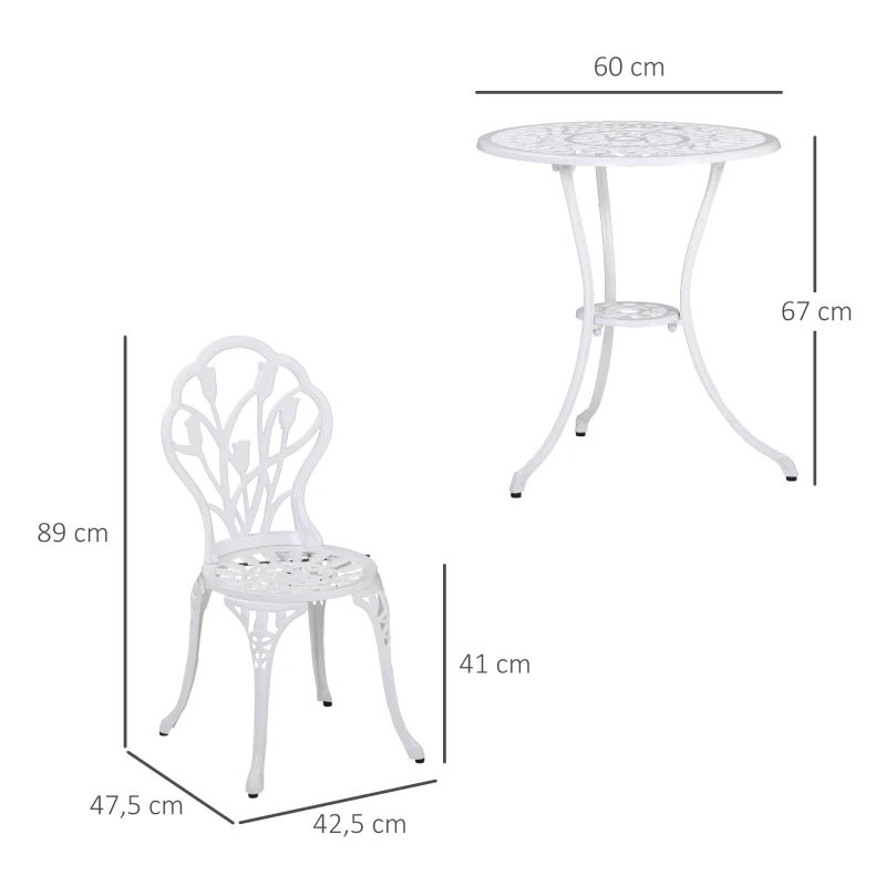 Sittgrupp För 2 Personer Matgrupp Trädgårdsmöbler Set 1 Bord + 2 Stolar Med Paraplyhål Aluminium Vit 3