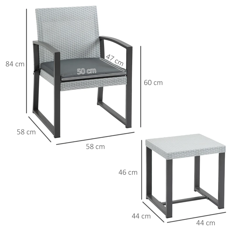 Sittgrupp I Polyrattan För 2 Personer Balkongmöbelset Med Sidobord Med Sittdyna Stål Svart + Grå 3