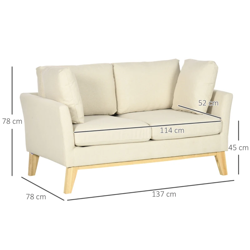 Skandinavisk Design Tvåsitssoffa Med 2 Kuddar, Ram I Naturträ, Beige, 137 X 78 X 78 Cm 3