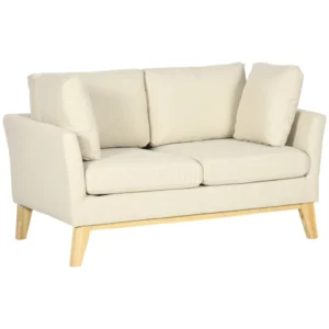 Skandinavisk Design Tvåsitssoffa Med 2 Kuddar, Ram I Naturträ, Beige, 137 X 78 X 78 Cm 1