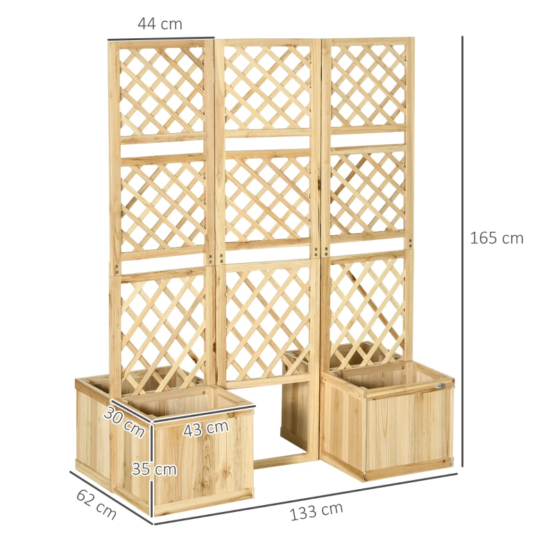 Skärm, Insynsskydd För Trädgård, Trevägsvikning, 4 Blomlådor, Massivt Trä, Naturlig Färg, 133 X 62 X 165 Cm 3
